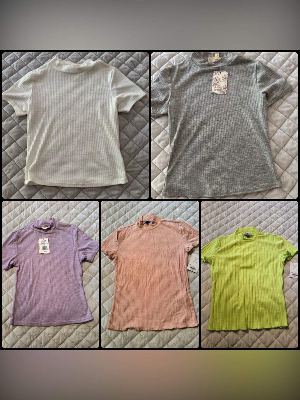 Ribbed Mock Neck Tee - Pastel Mix